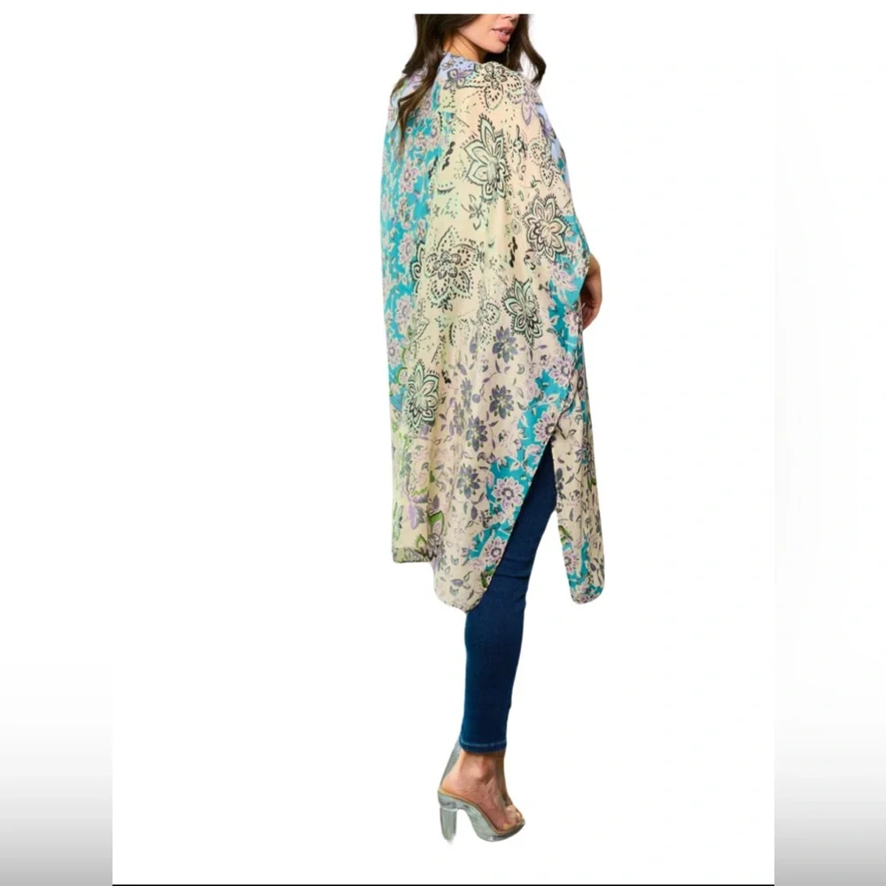 Women's Floral Open Front Kimono - Picture 2 of 2